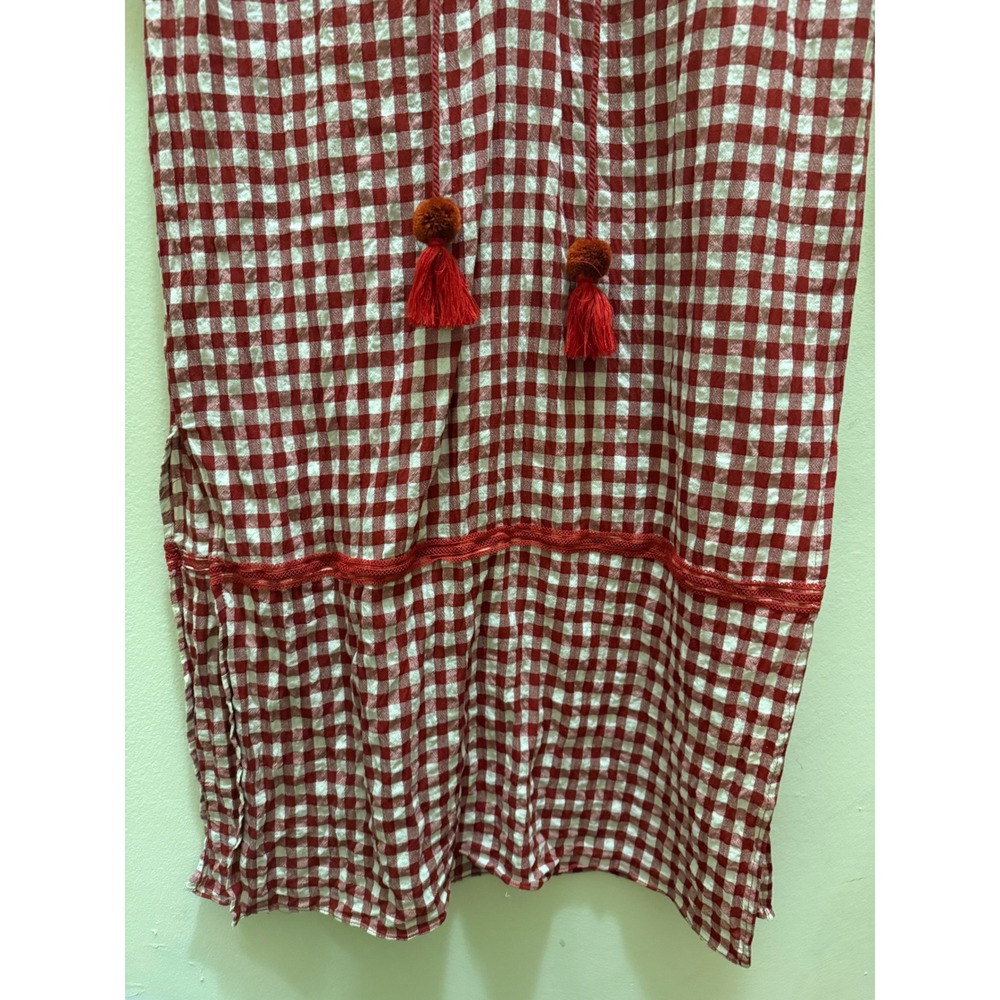 POL‎ Red Gingham Maxi Dress Boho Lace Tassel - M - Picture 5 of 12